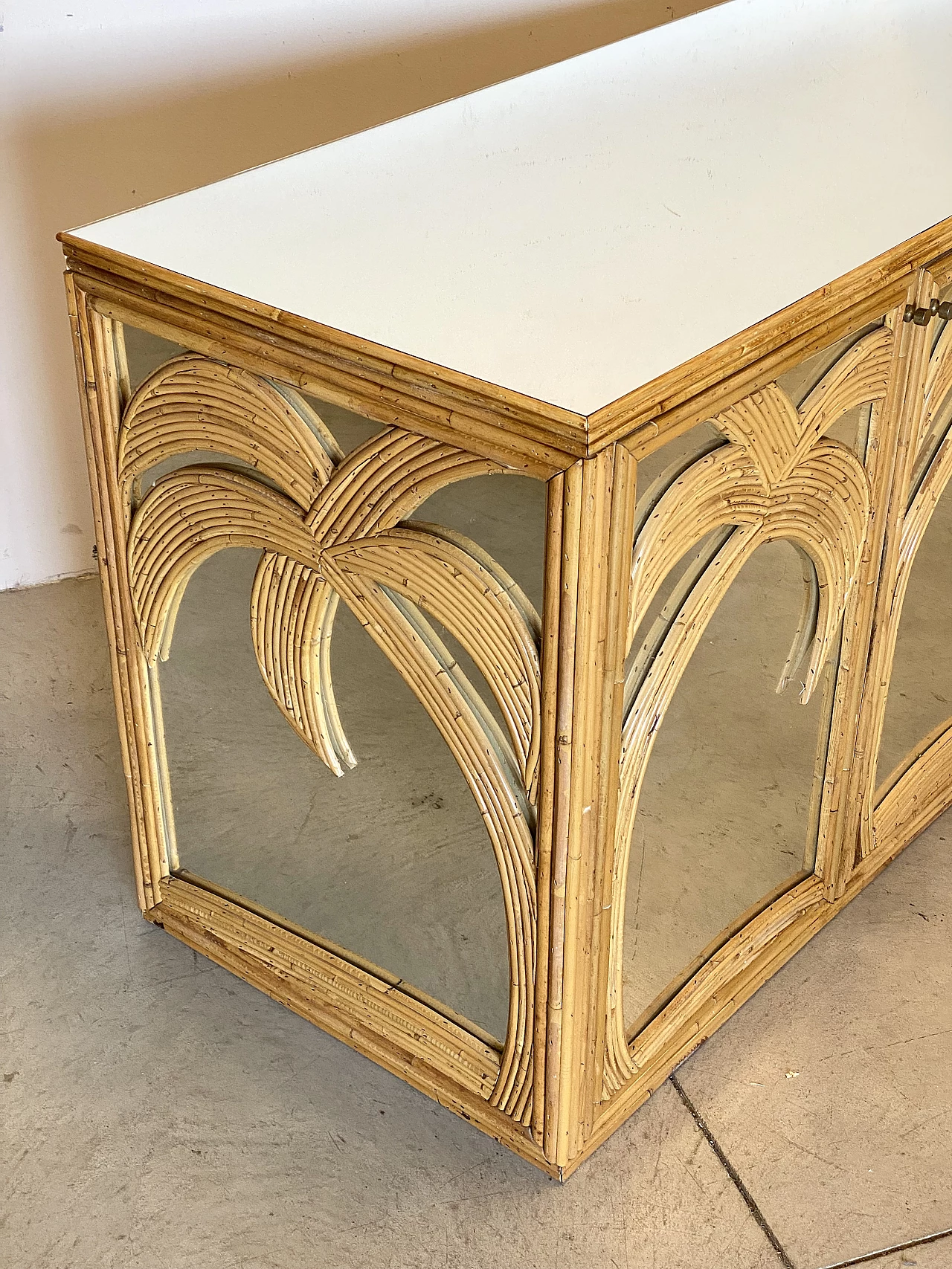 Credenza specchiata in bambù di Vivai del Sud, anni '70 9
