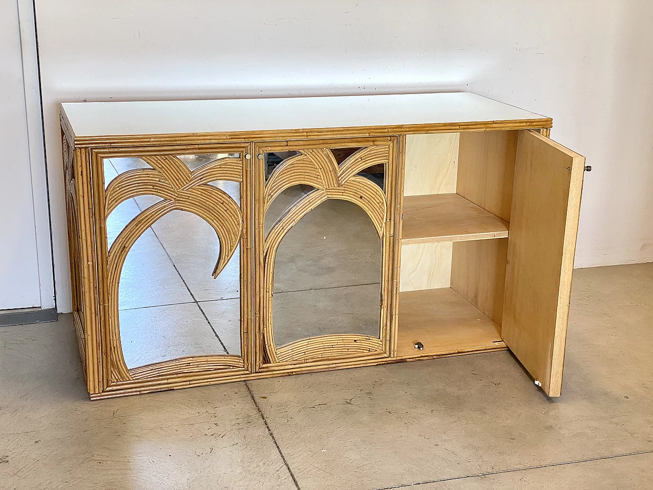 Credenza specchiata in bambù di Vivai del Sud, anni '70 10