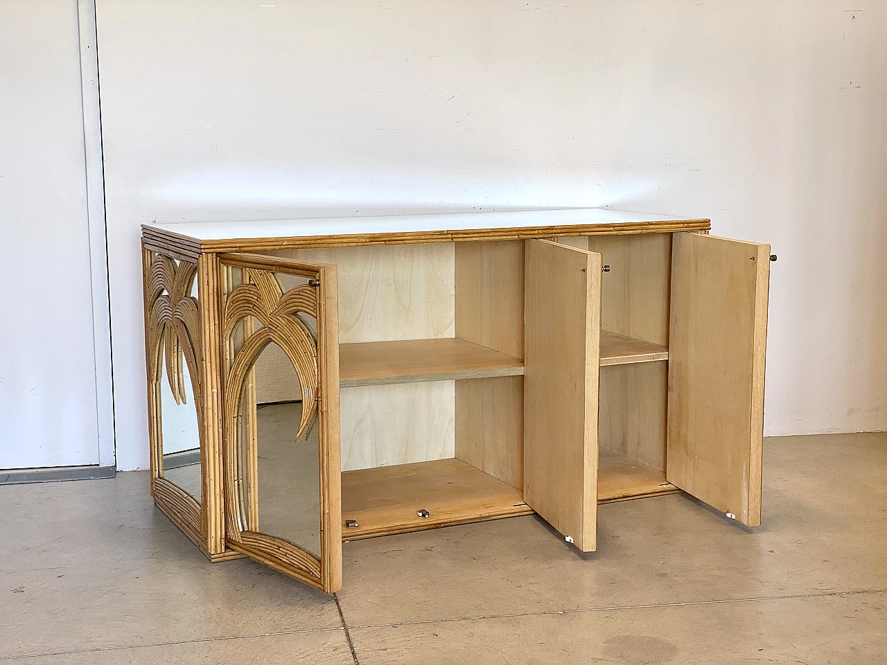 Bamboo mirrored sideboard by Vivai del Sud, 1970s 11