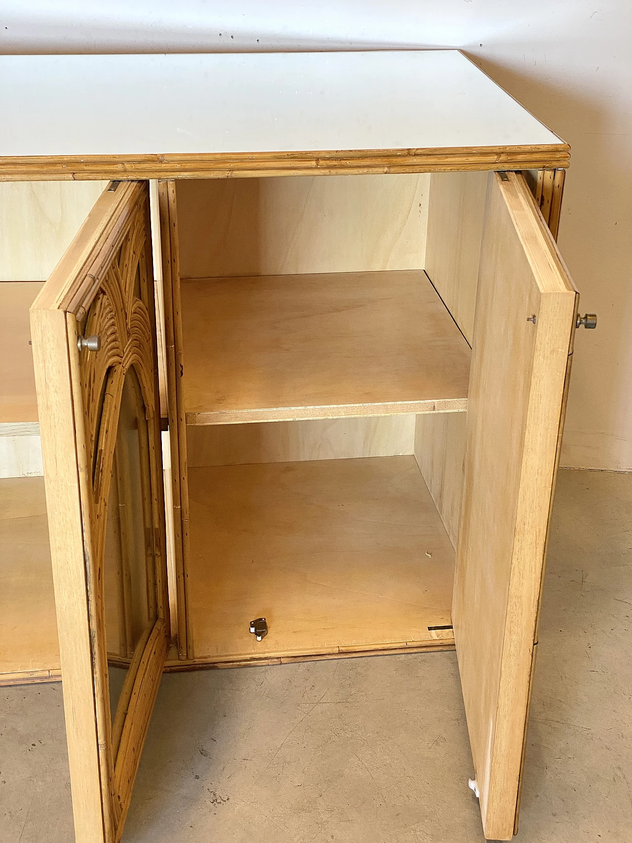 Credenza specchiata in bambù di Vivai del Sud, anni '70 13