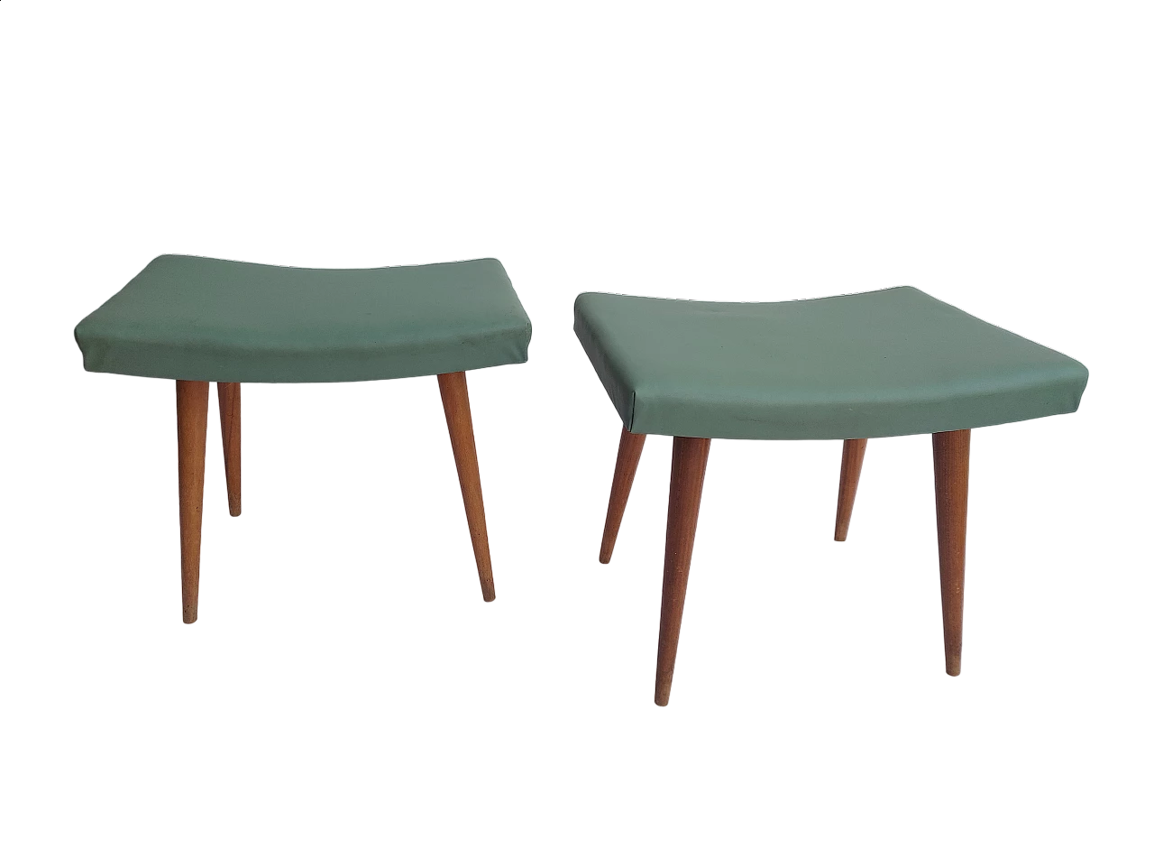 Pair of beech and cherry stools with leatherette seat, 1950s 9