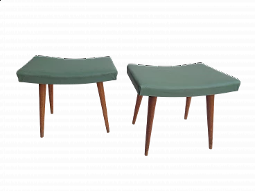 Pair of beech and cherry stools with leatherette seat, 1950s