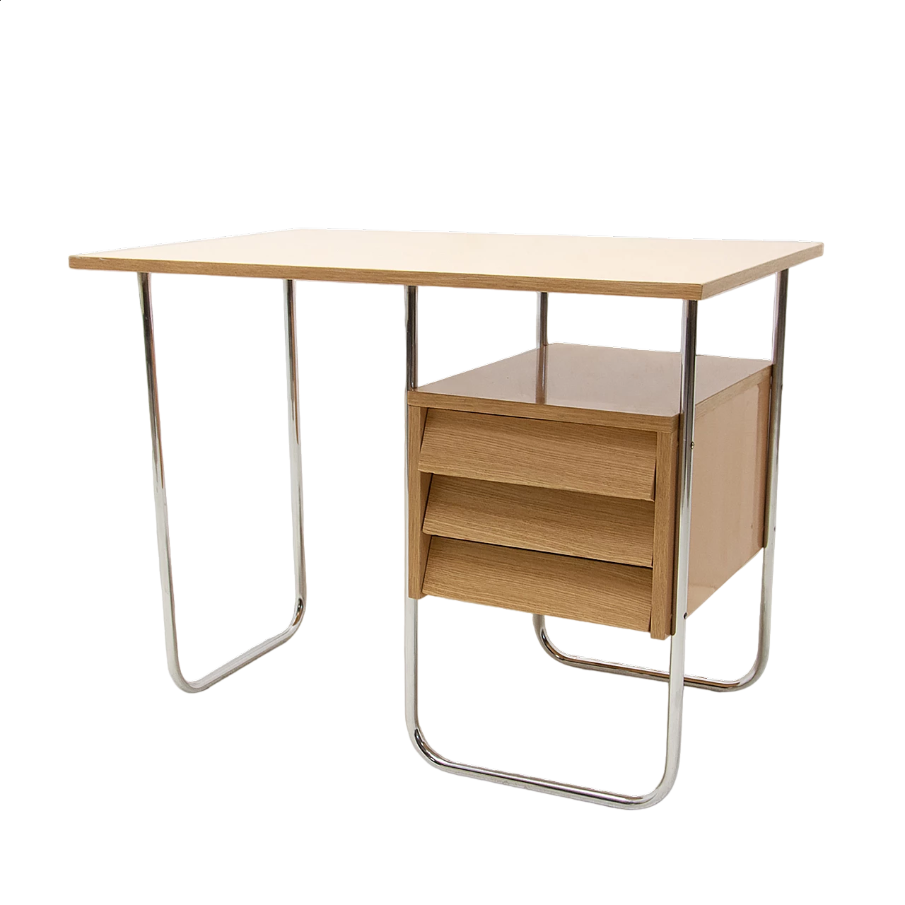 Scrivania con struttura cromata e formica con cassetti, anni '50 18