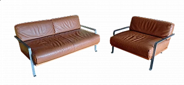 Divano a due posti e poltrona Razius in pelle di Matteo Grassi 1880, anni '2000
