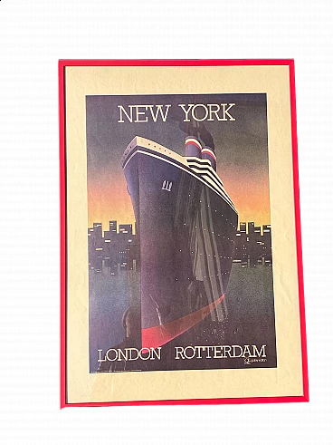 Framed New York transatlantic poster, 1970s