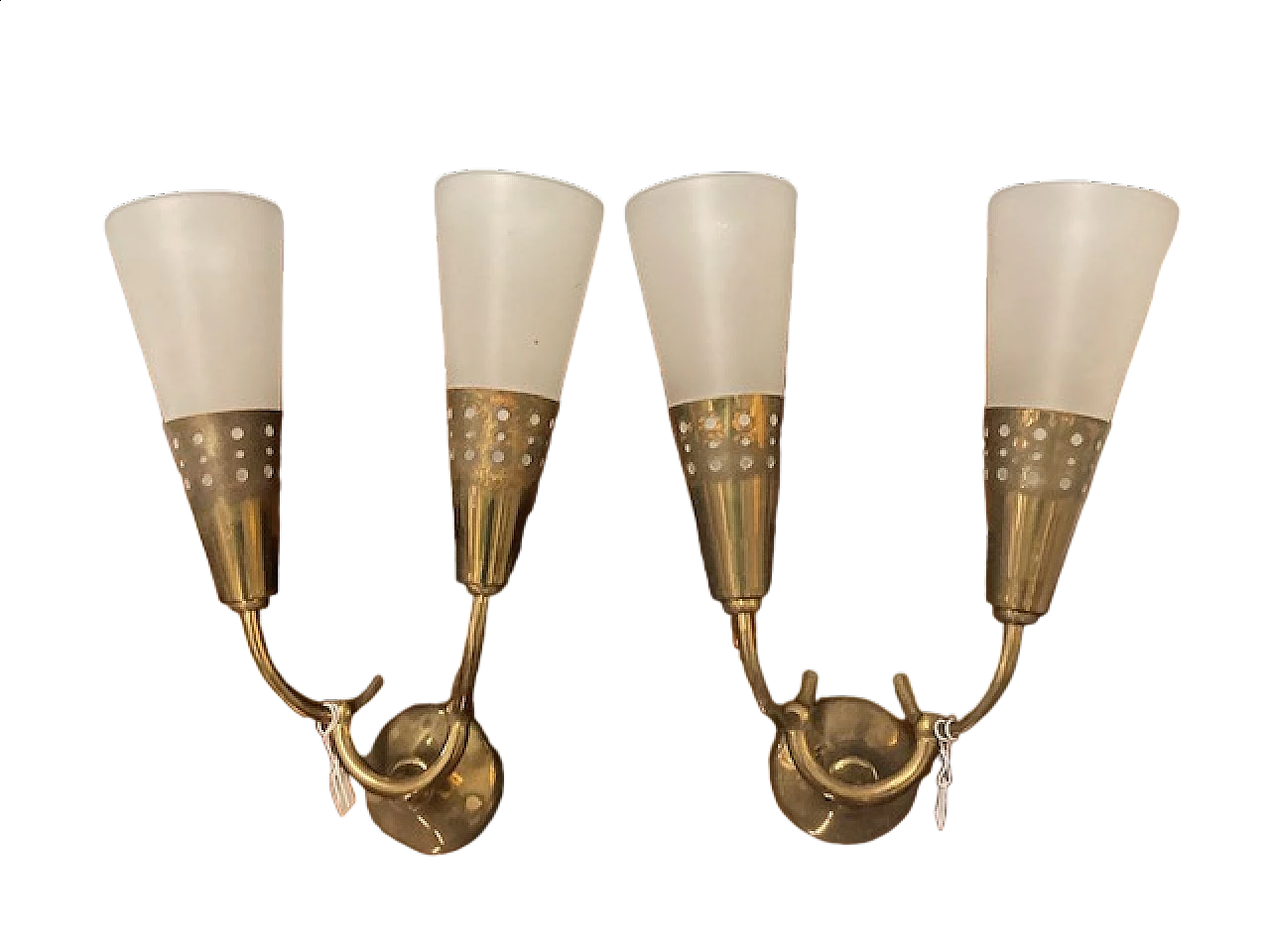 Pair of metal and glass wall lights by Oscar Torlasco, 1950s 6