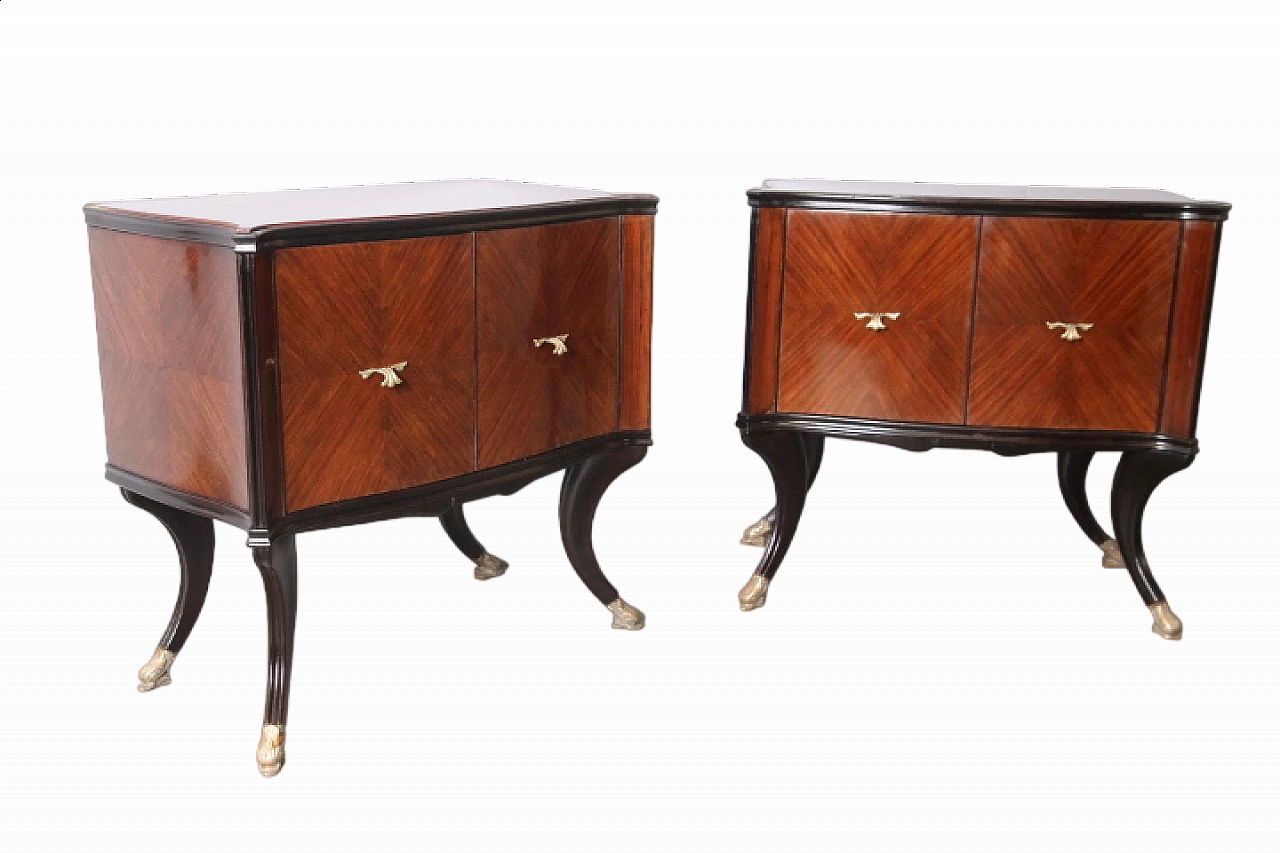 Pair of rosewood bedside tables with burgundy glass top, 1950s 13