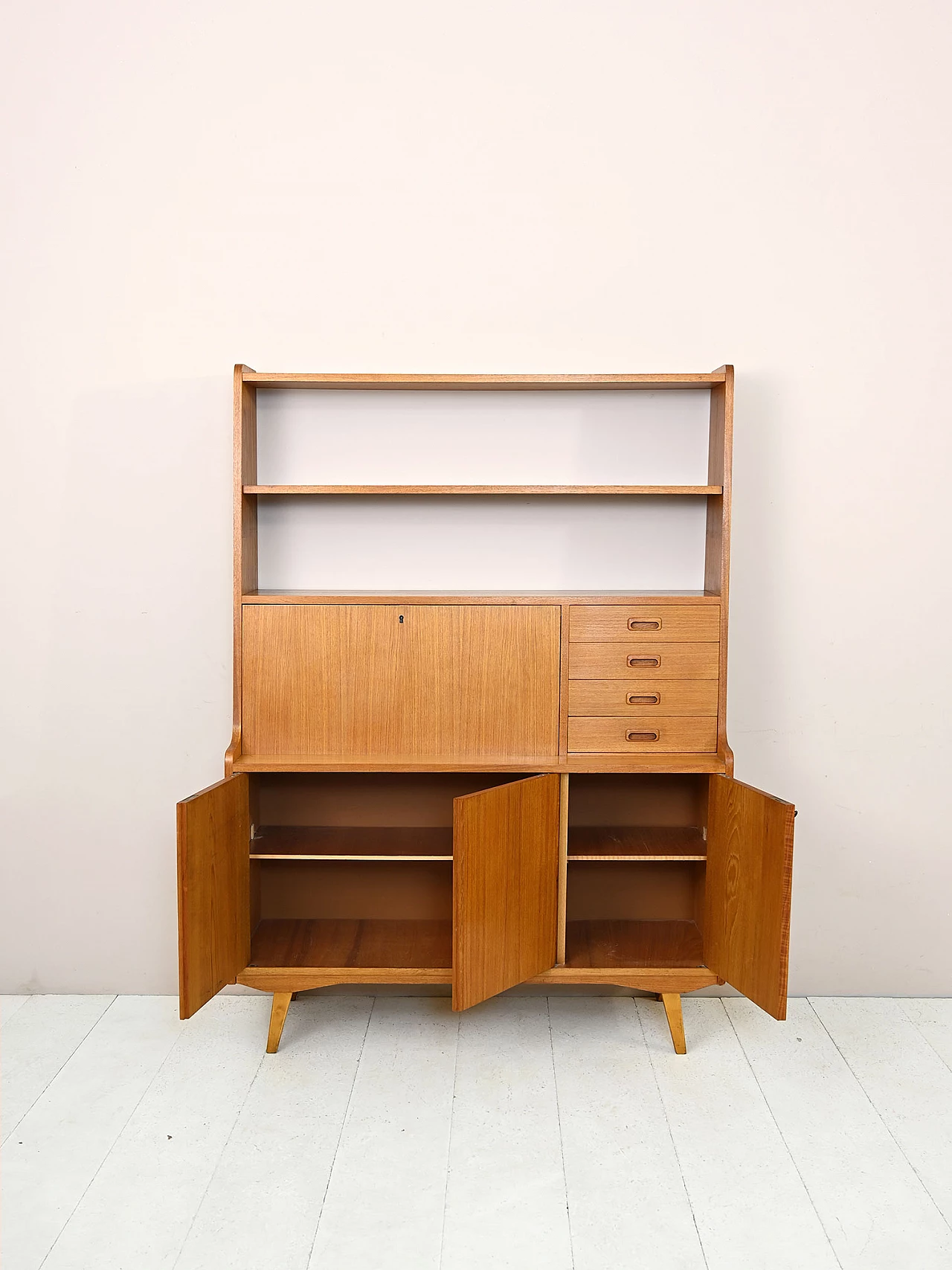 Libreria scandinava in teak con scrittoio a ribalta, anni '60 4