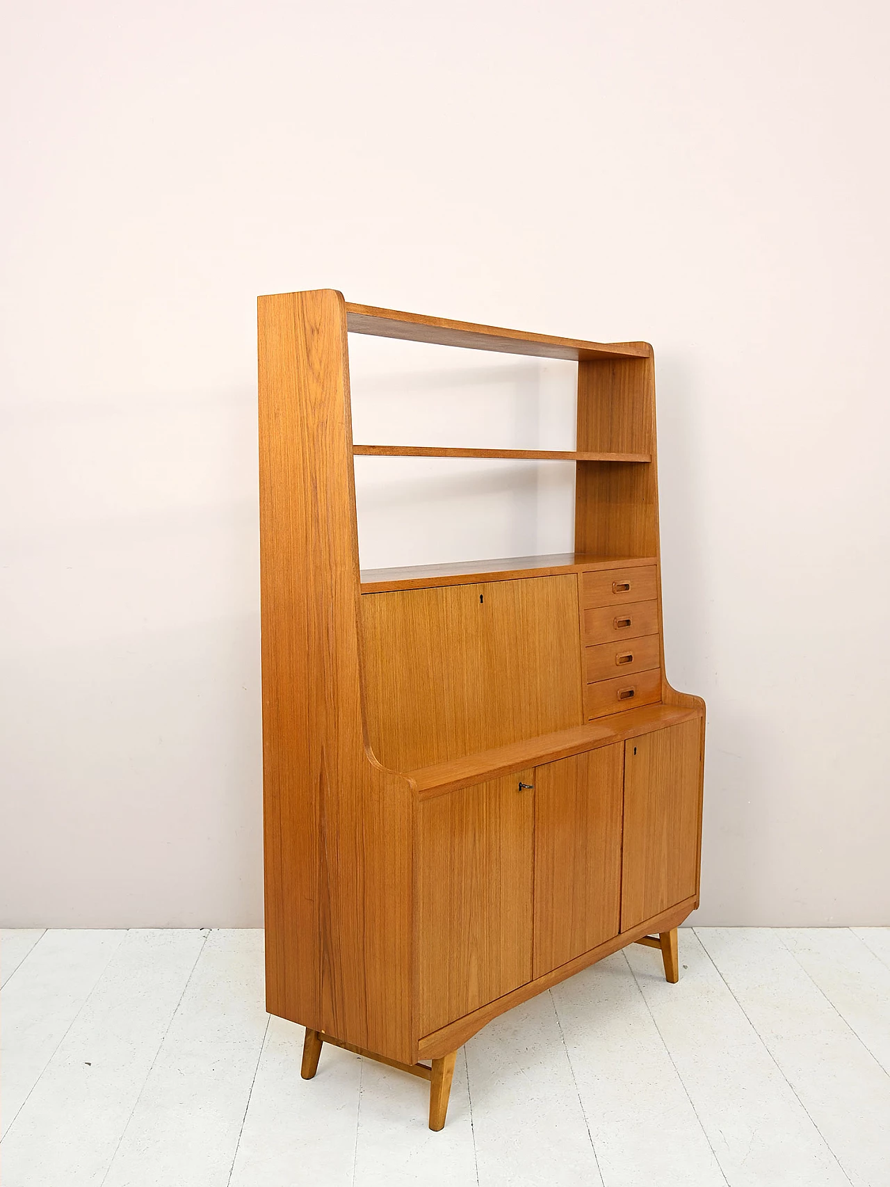 Libreria scandinava in teak con scrittoio a ribalta, anni '60 5