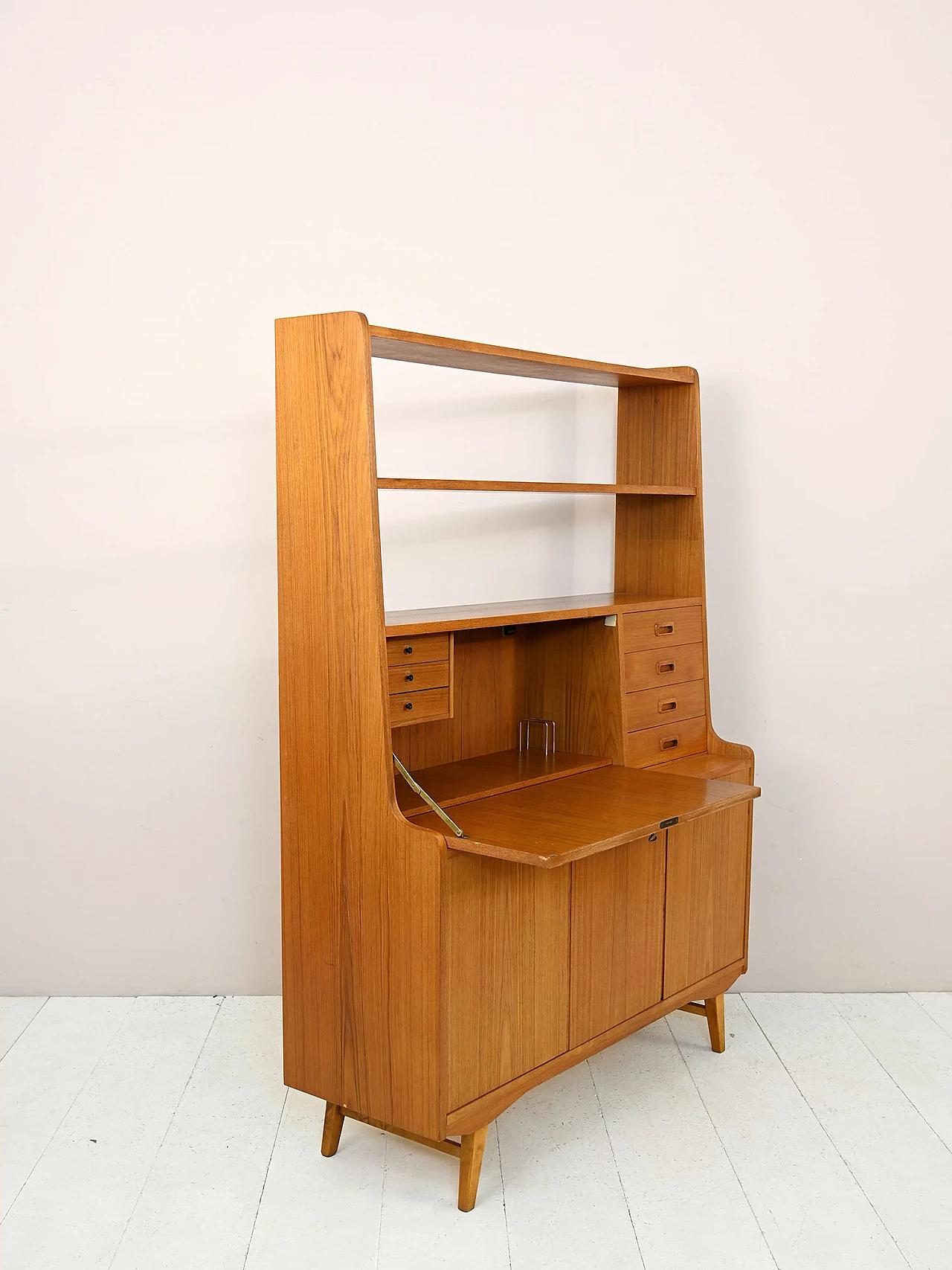 Libreria scandinava in teak con scrittoio a ribalta, anni '60 6