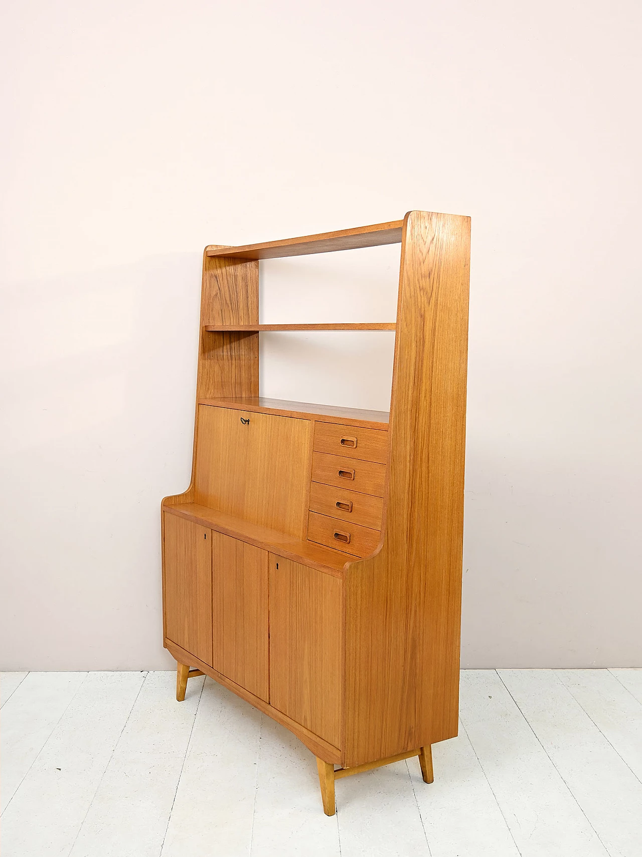 Libreria scandinava in teak con scrittoio a ribalta, anni '60 7