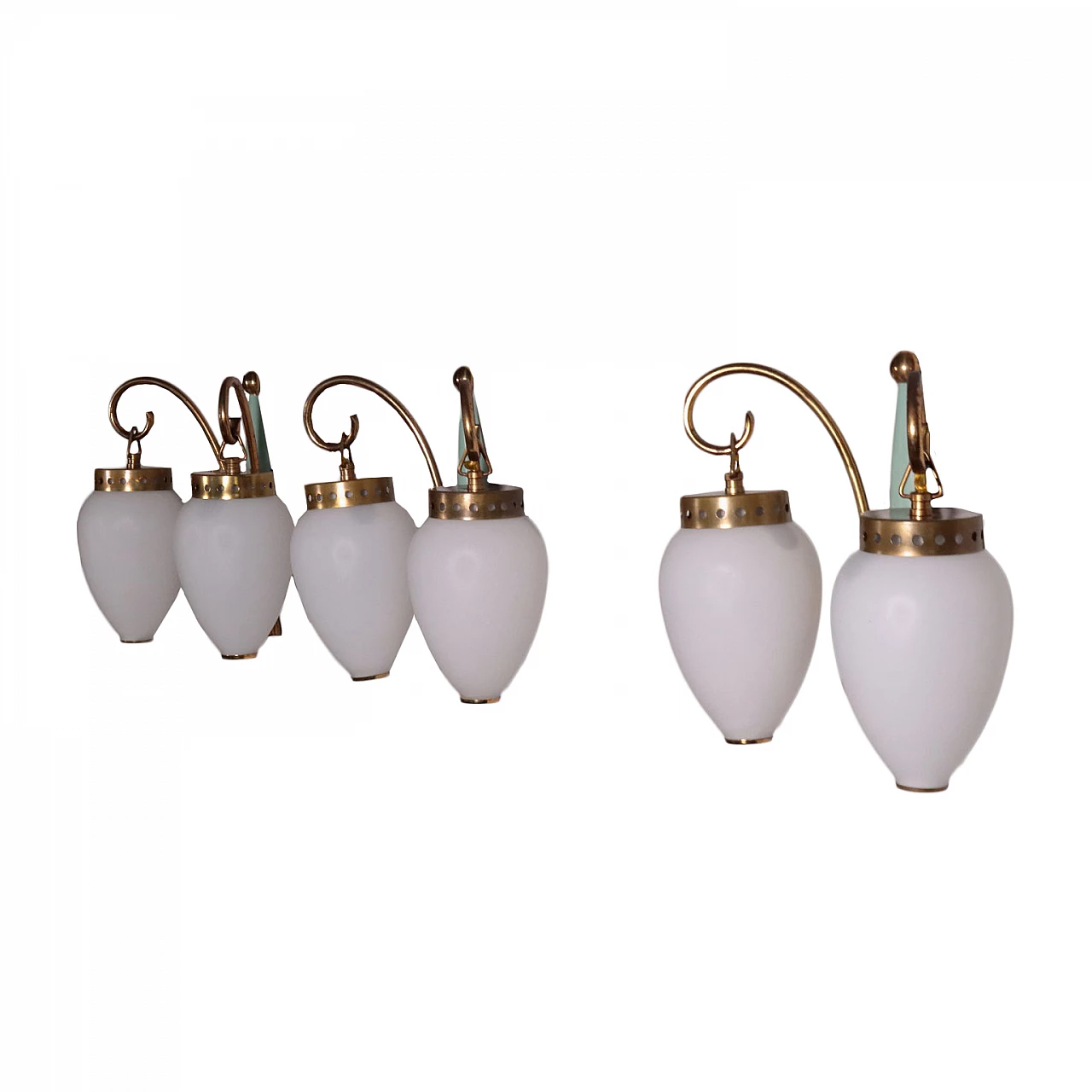 Group Of Three Sconces Brass Opaline Glass Italy 1950s 1