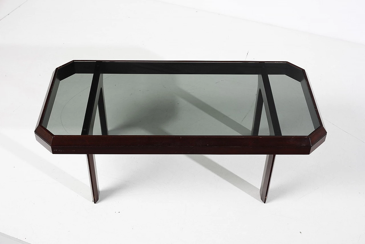 Wood coffee table with octagonal glass top, 1970s 2