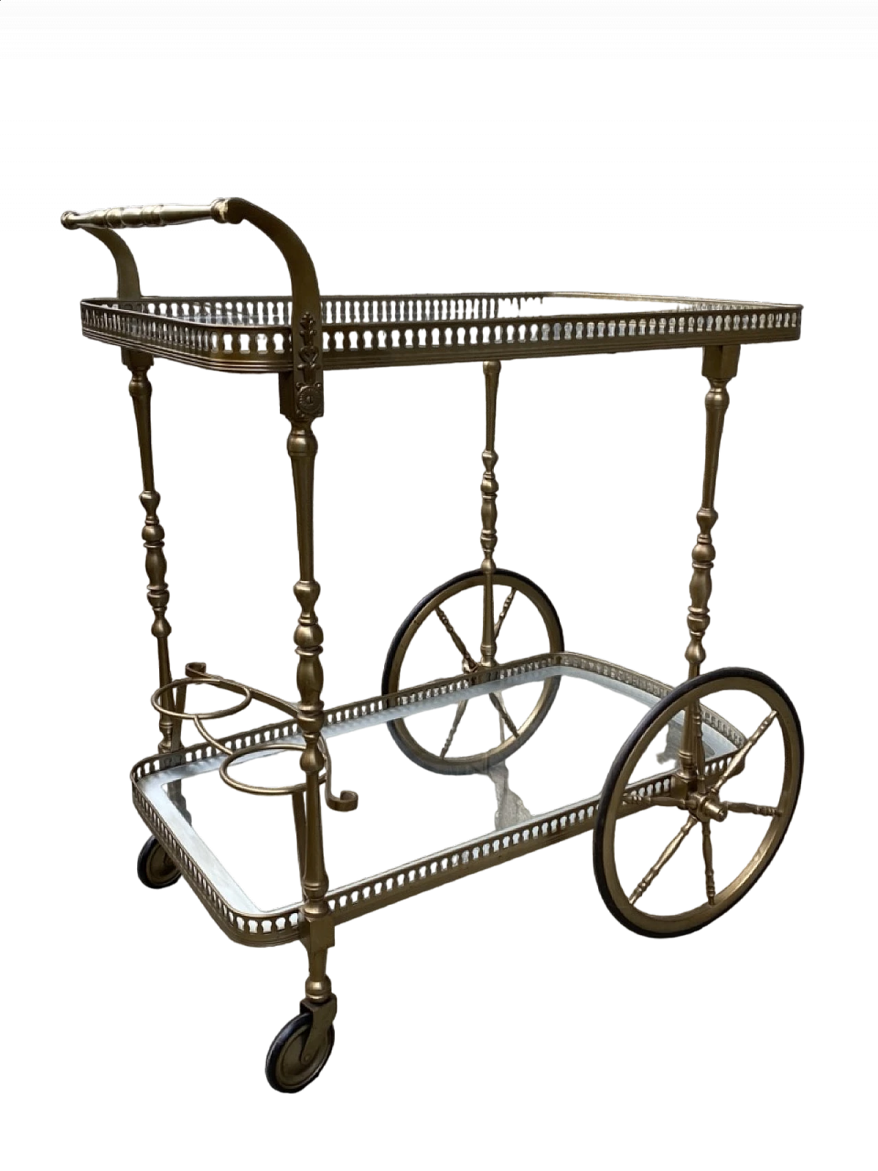Carrello portavivande in ottone e vetro, anni '60 8