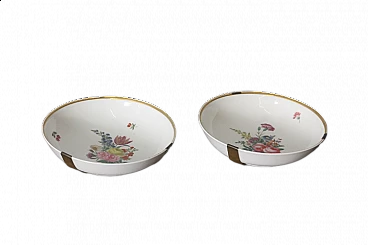 Pair of porcelain plates with painted flowers and gold trim by Ginori, early 19th century