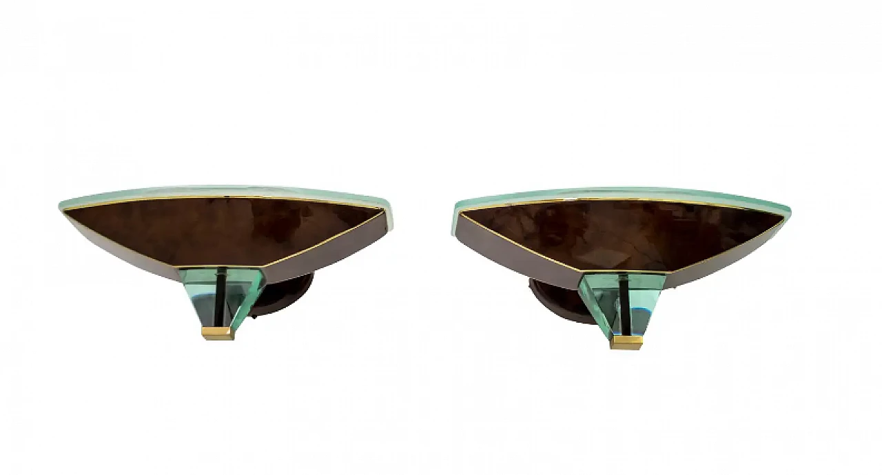 Coppia di applique in vetro e ottone, anni '80 1