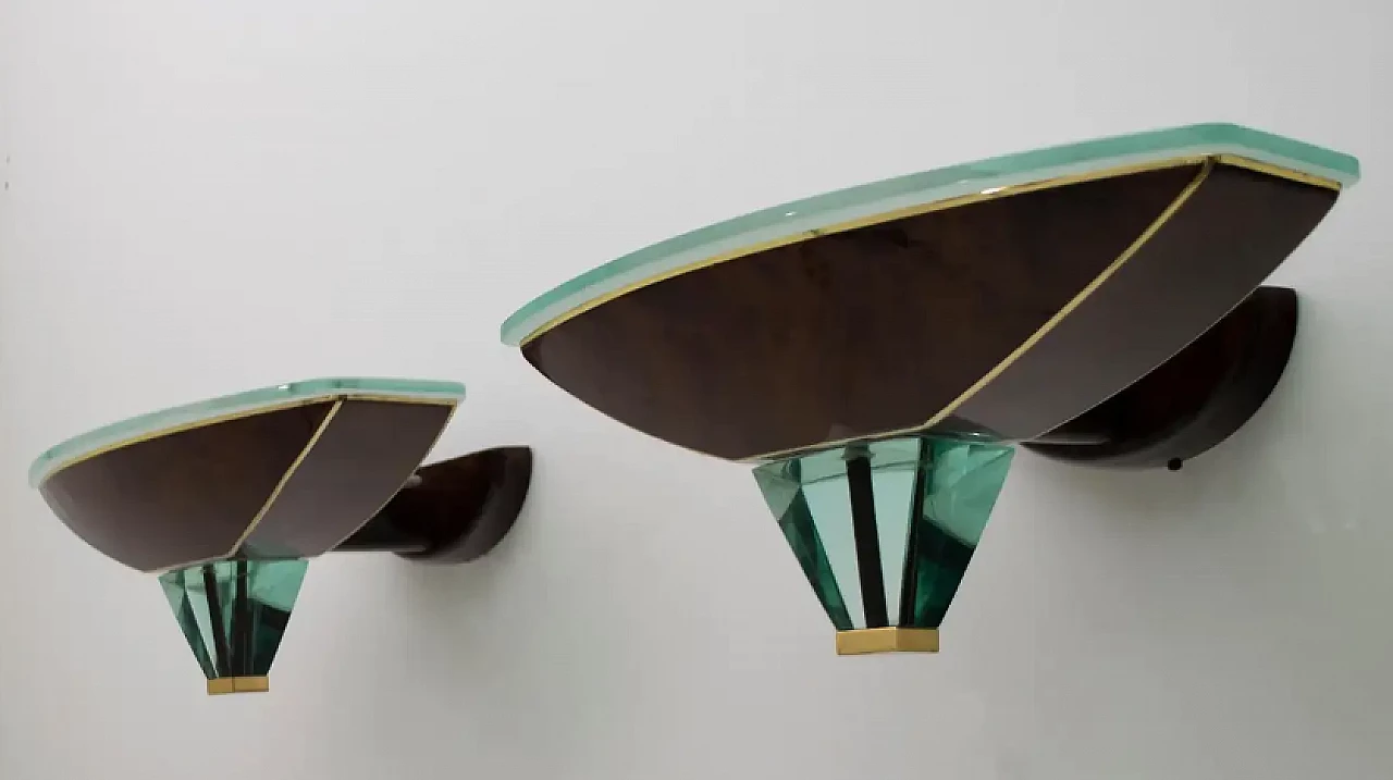 Coppia di applique in vetro e ottone, anni '80 3