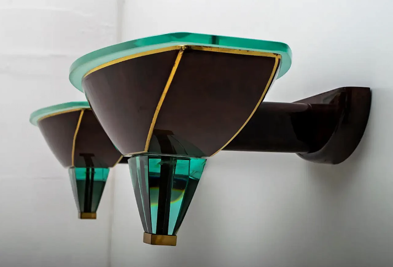 Coppia di applique in vetro e ottone, anni '80 4