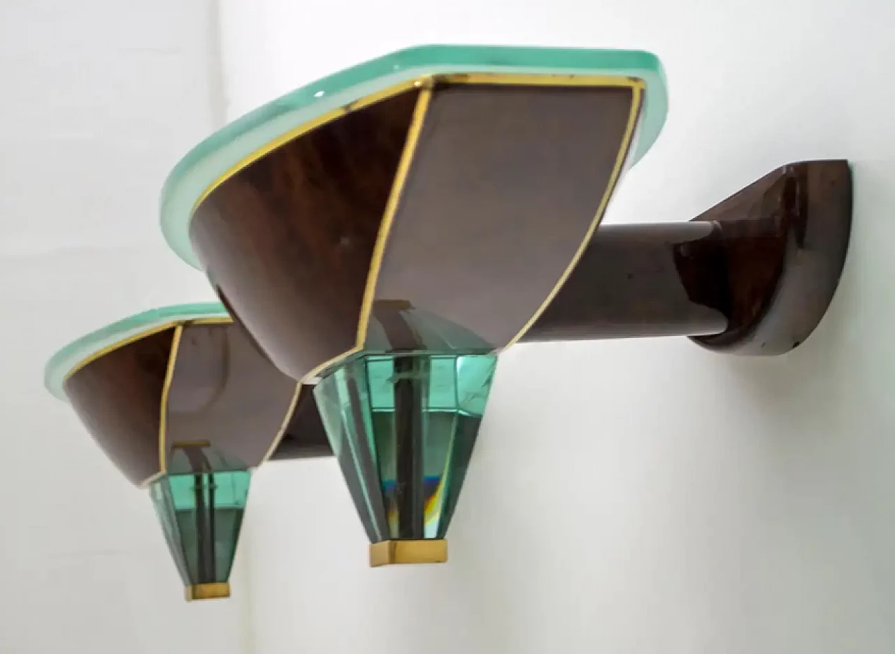 Coppia di applique in vetro e ottone, anni '80 5