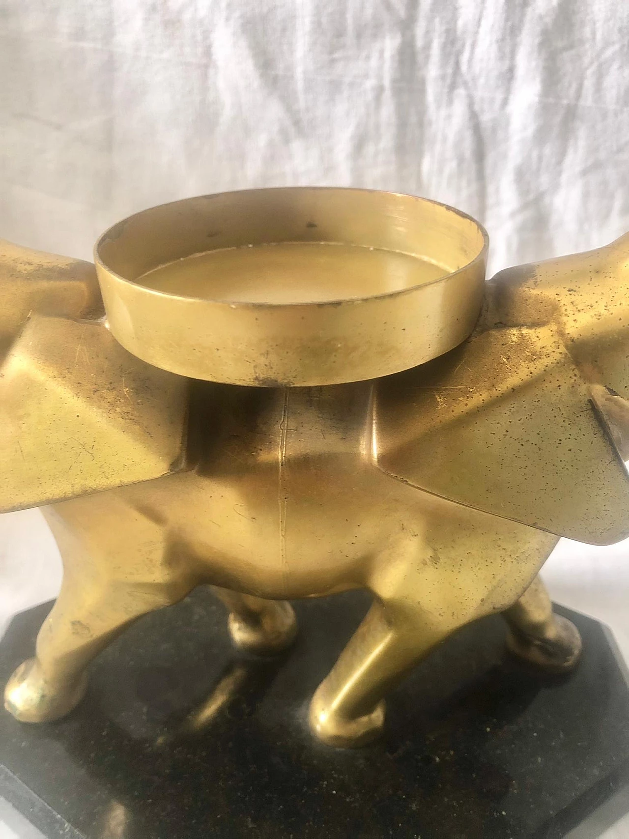 Brass candle holder with elephants on marble base, 1930s 6