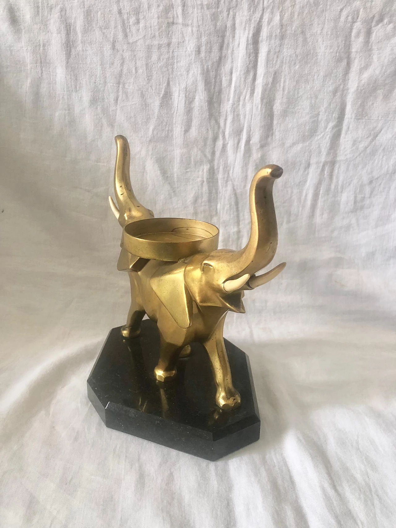 Brass candle holder with elephants on marble base, 1930s 7