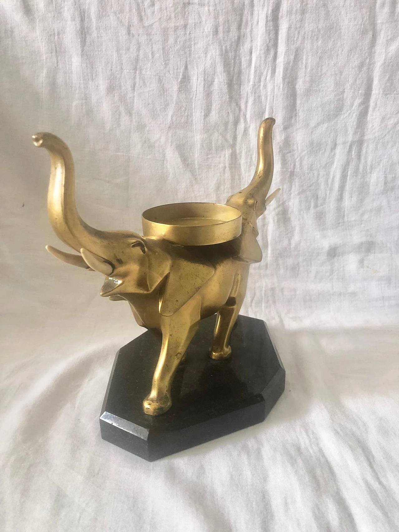Brass candle holder with elephants on marble base, 1930s 9