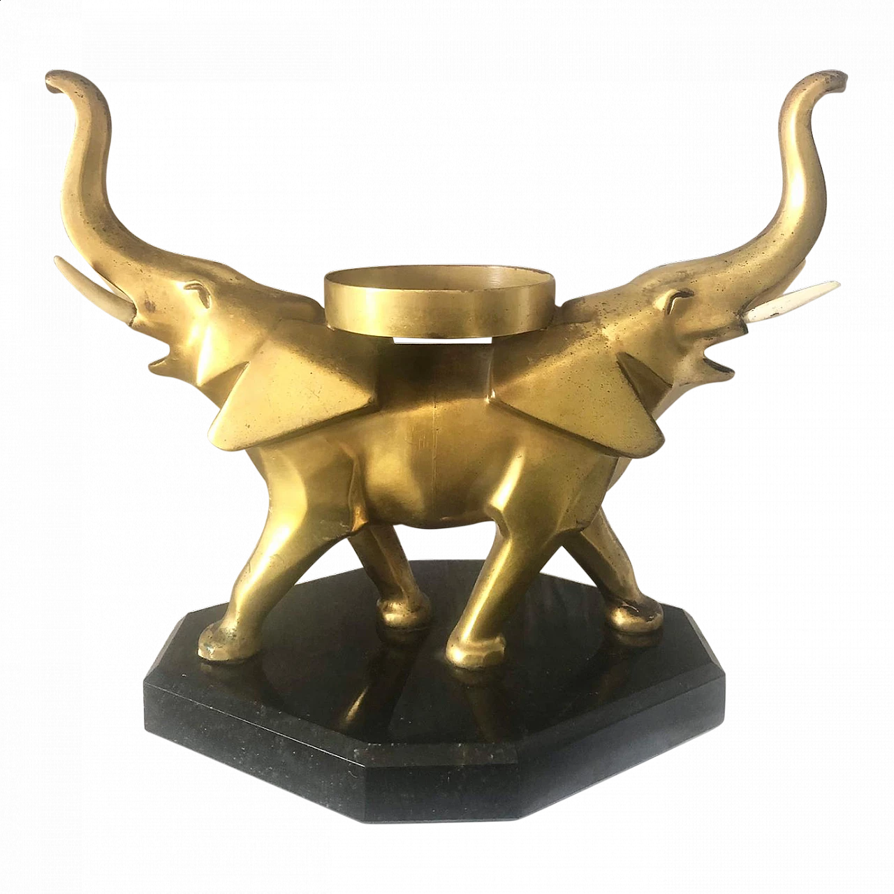 Brass candle holder with elephants on marble base, 1930s 13
