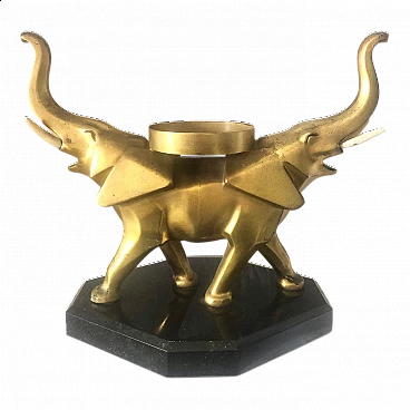 Brass candle holder with elephants on marble base, 1930s
