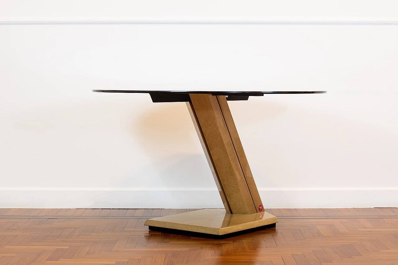 Sunny pedestal table in wood and glass by Giovanni Offredi for Saporiti, 1970s 1