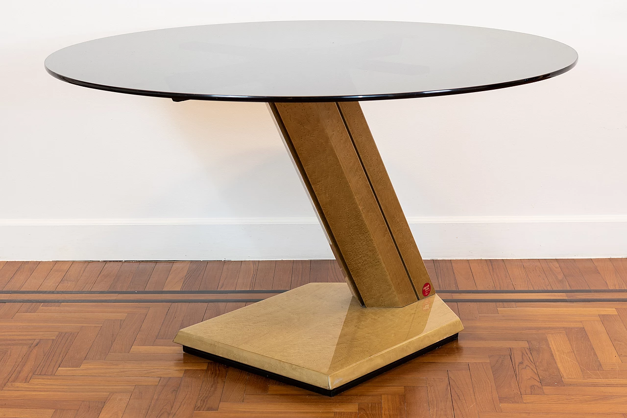 Sunny pedestal table in wood and glass by Giovanni Offredi for Saporiti, 1970s 2