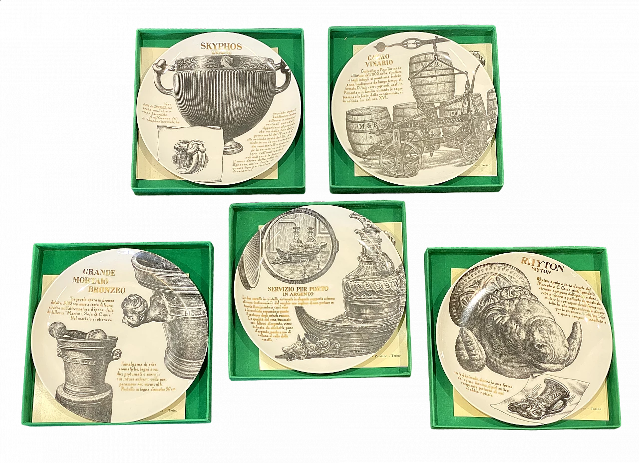 5 Plates by Piero Fornasetti for Martini & Rossi, 1960s 13