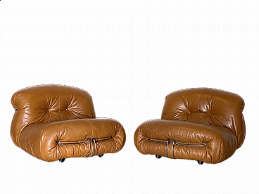 Pair of Soriana leather armchairs by Afra & Tobia Scarpa for Cassina, 1970s