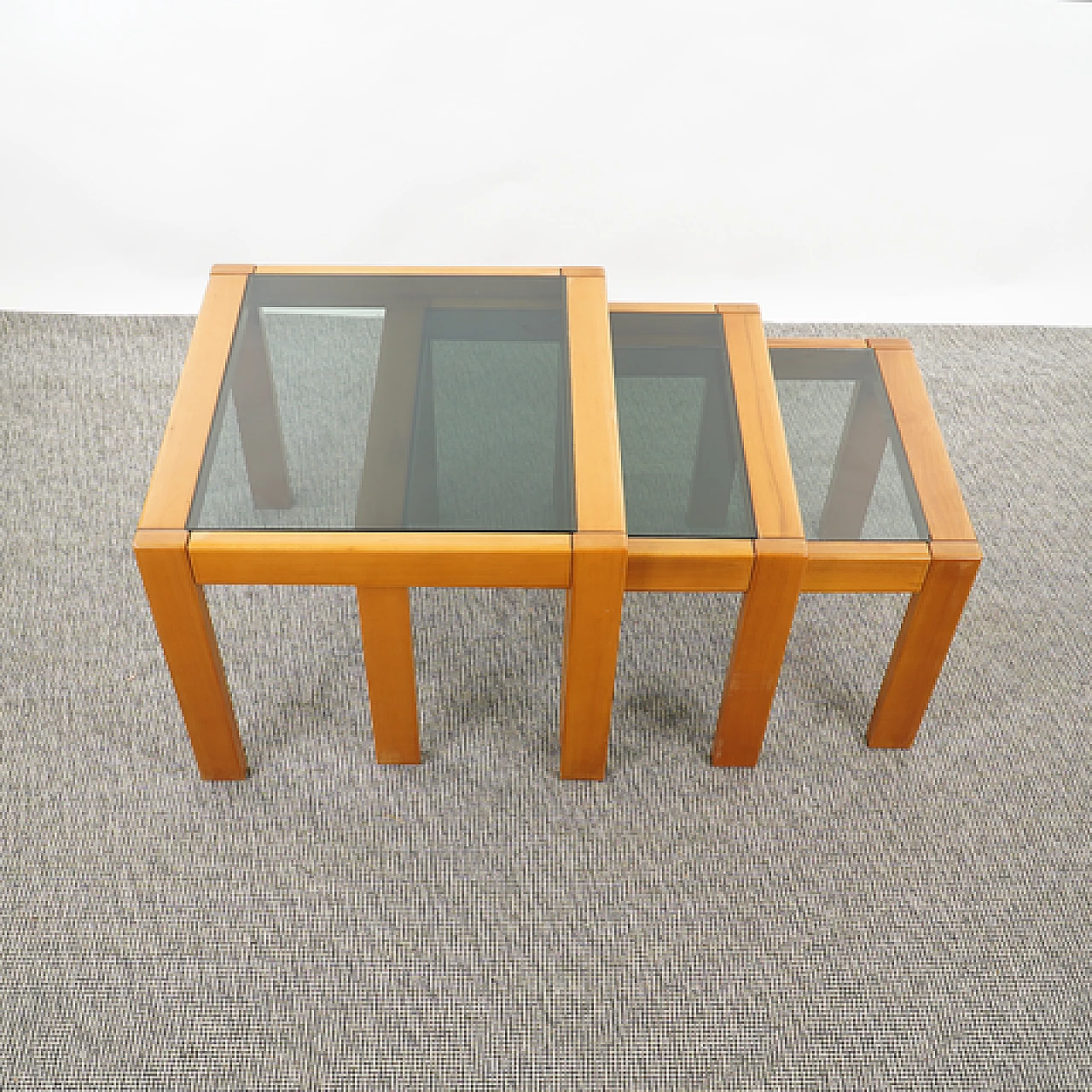 3 Tavolini a nido in legno e vetro, anni '80 2
