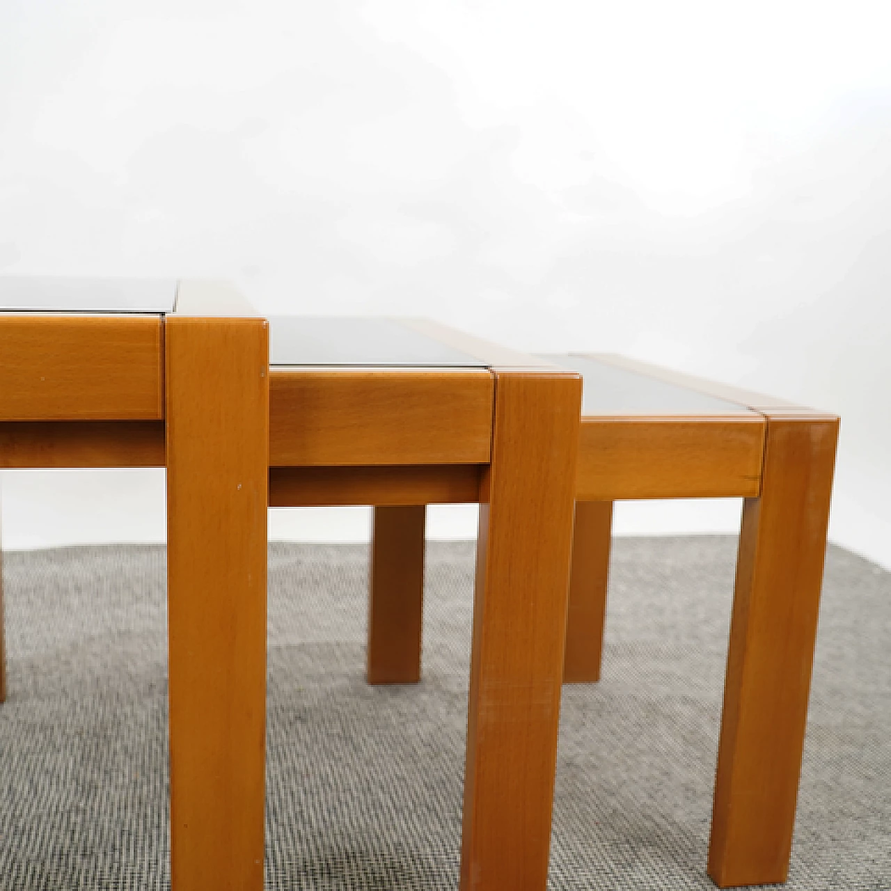 3 Wood and glass nesting tables, 1980s 3