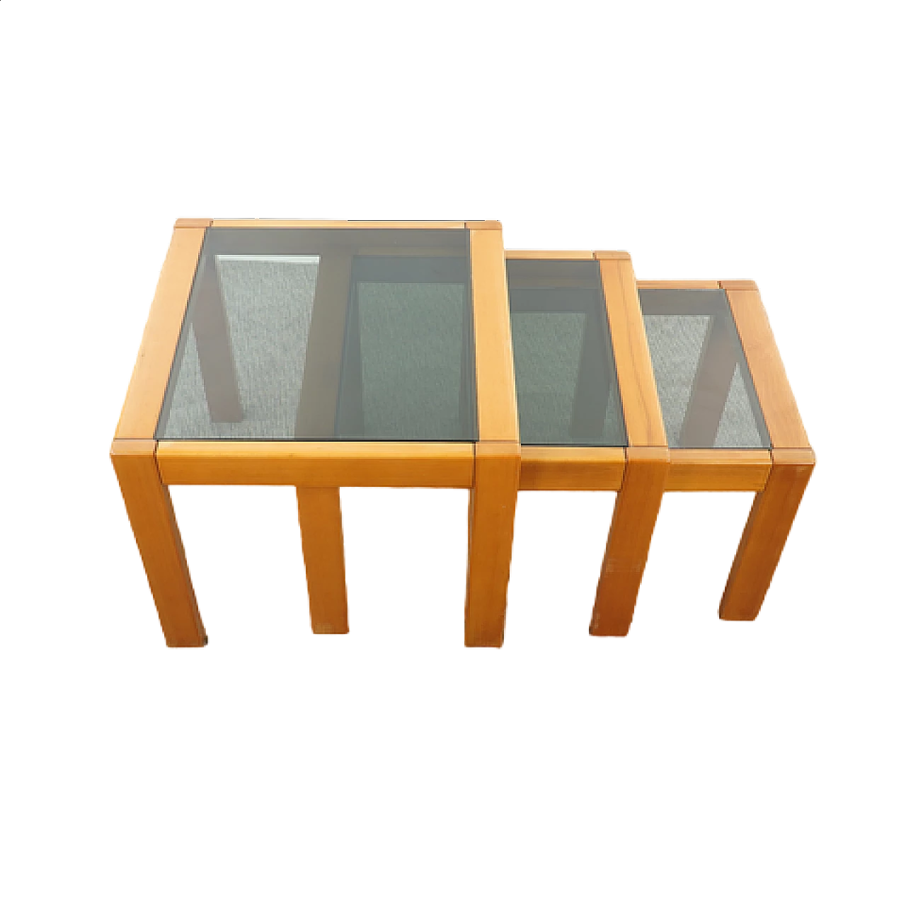 3 Tavolini a nido in legno e vetro, anni '80 5