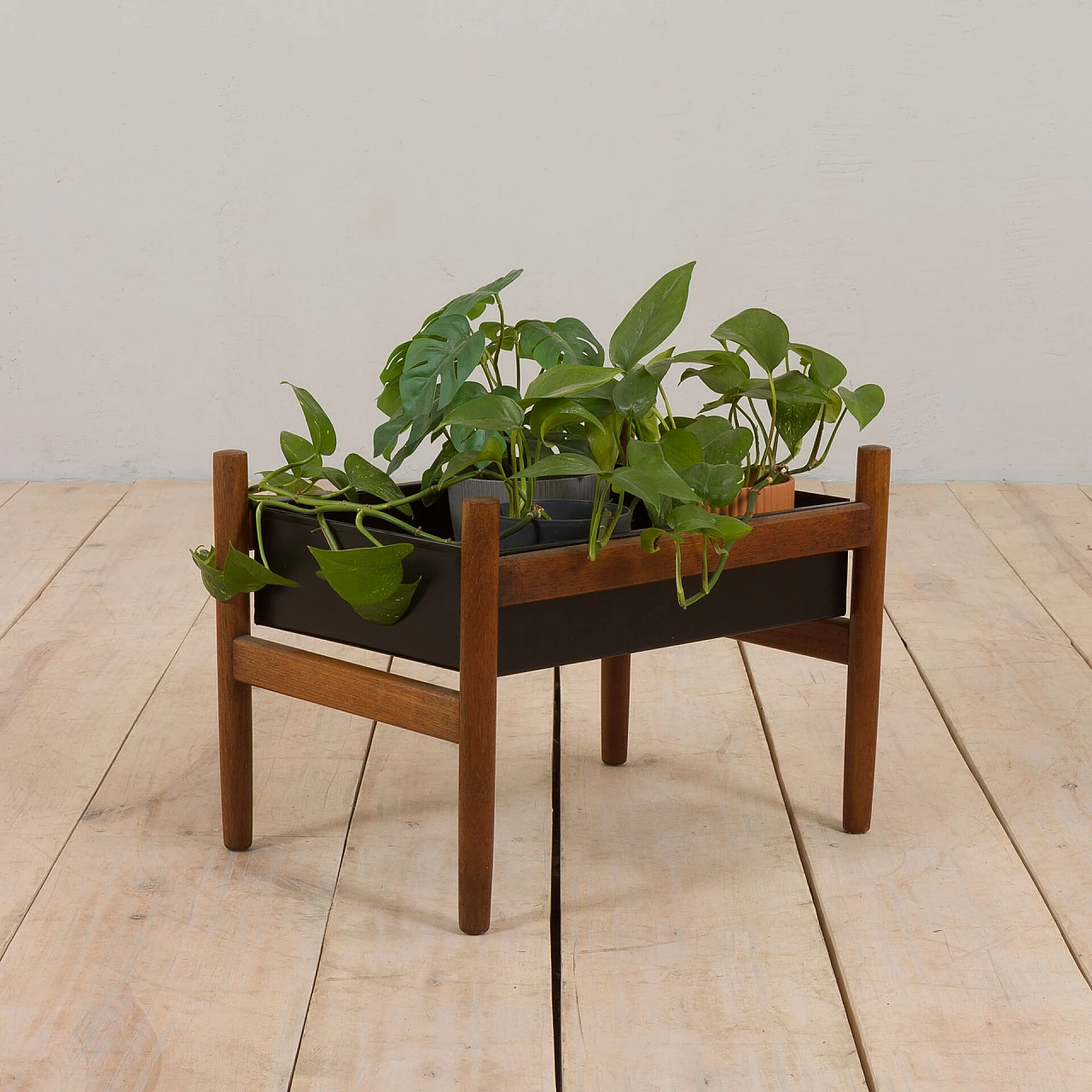 Danish teak and black painted steel planter, 1960s 5