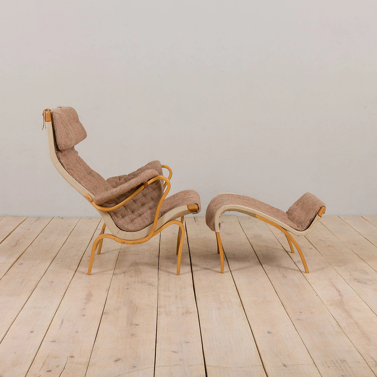 Pernilla armchair with footstool by Bruno Mathsson for Dux, 1960s 1