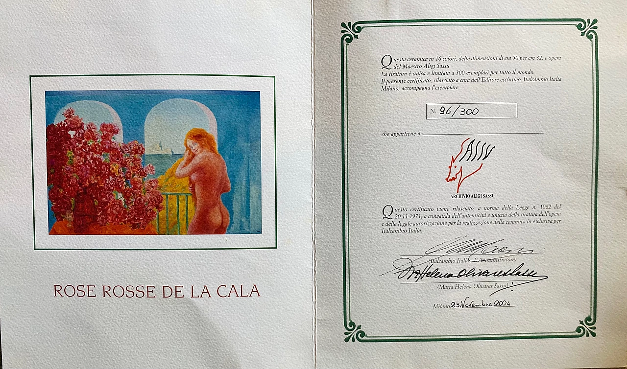 Aligi Sassu, Rose rosse de la Cala, ceramica serigrafata, anni '80 1