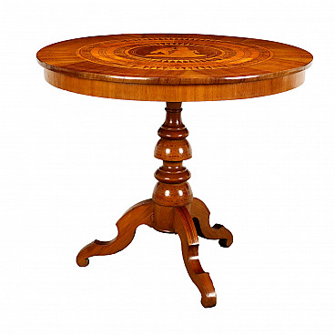 Tavolo rotondo di Rolo in legno intarsiato, metà '800