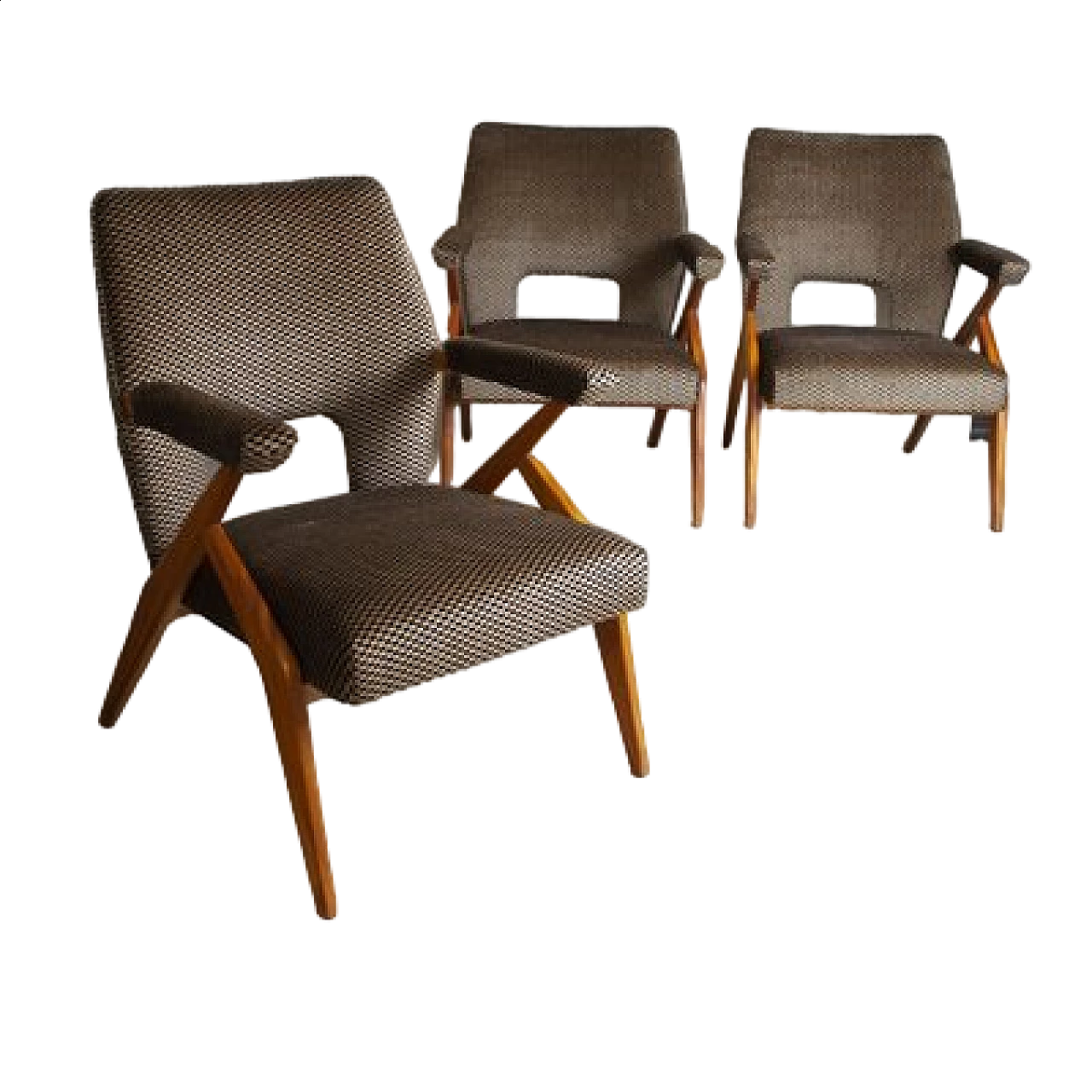 3 Armchairs with wooden frame and velvet upholstery by Antonio Gorgone, 1950s 14