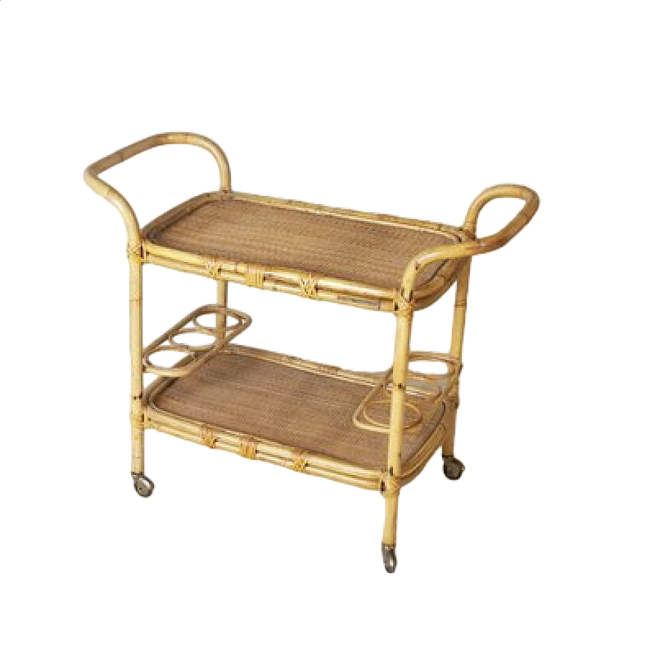 Cane and bamboo bar cart in the style of Tito Agnoli, 1960s 6