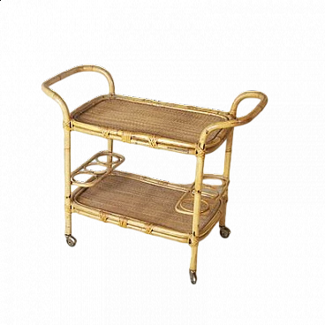 Cane and bamboo bar cart in the style of Tito Agnoli, 1960s