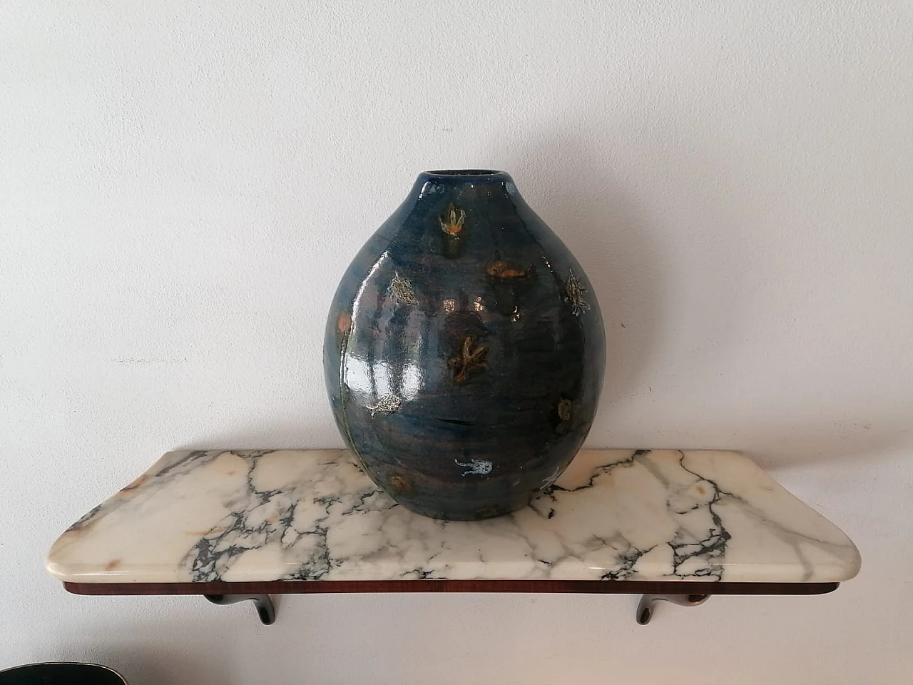 Blue ceramic round vase by Angelo Ungania, 1940s 3