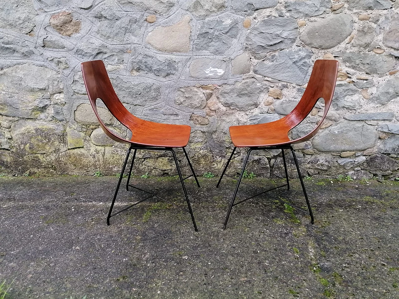 6 Plywood and metal Ariston chairs by Augusto Bozzi for Saporiti, 1950s 1