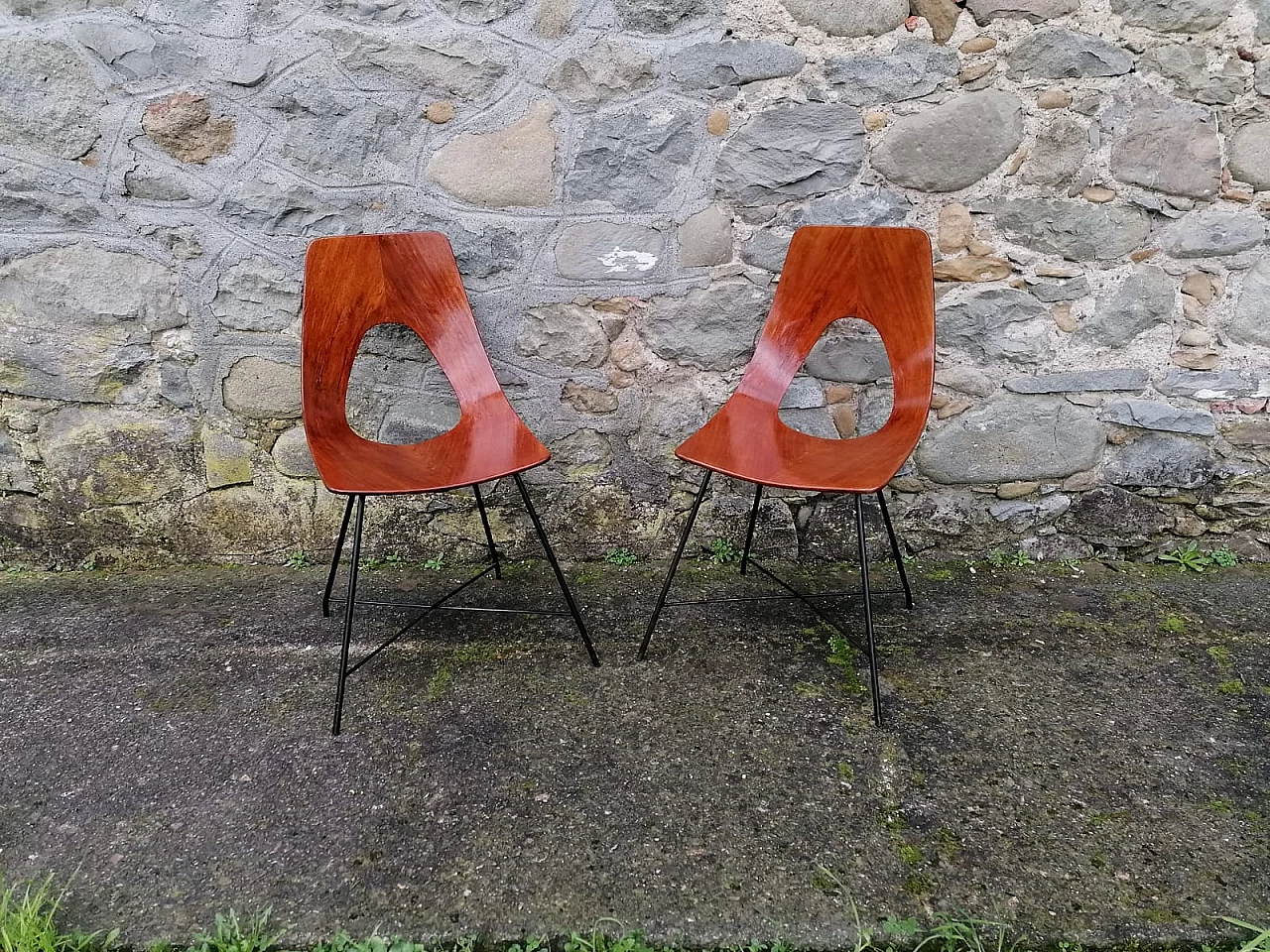 6 Plywood and metal Ariston chairs by Augusto Bozzi for Saporiti, 1950s 9