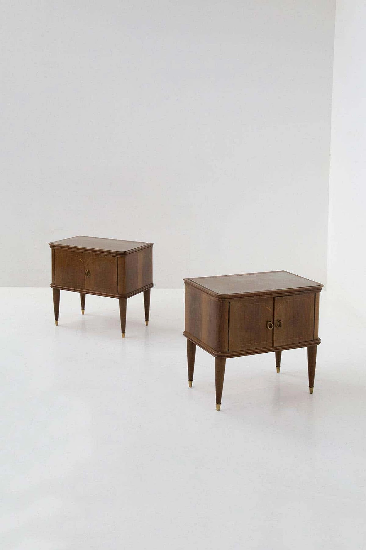 Pair of brass and glass bedside tables attributed to Paolo Buffa, 1950s 1
