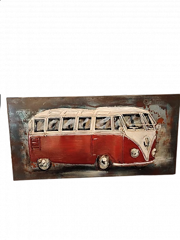 Sheet metal painting of a Volkswagen van, 1970s