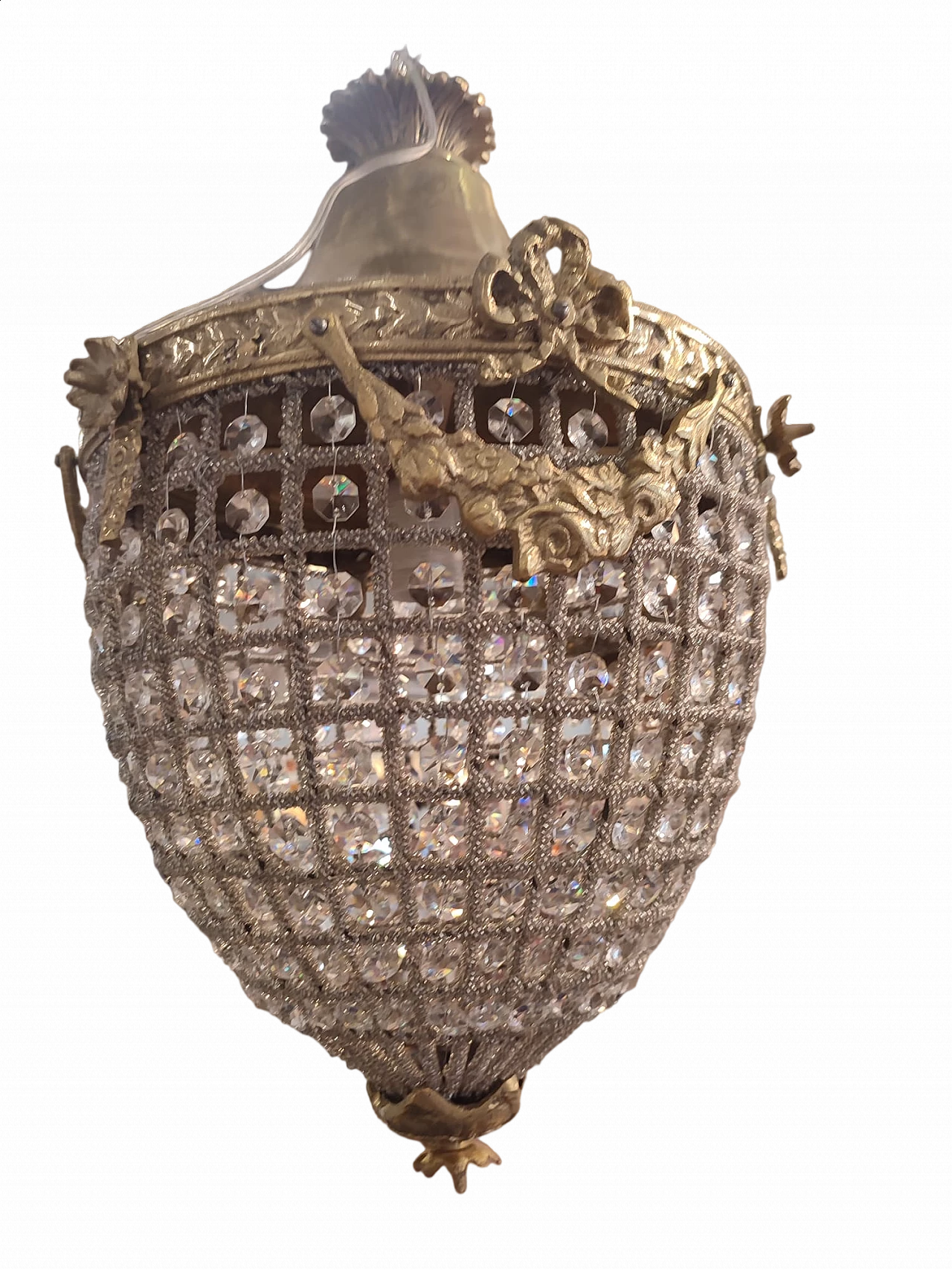 Lampadario in bronzo con prismi di vetro in stile Impero, anni '70 4