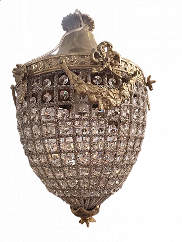 Bronze chandelier with glass prisms in Empire style, 1970s