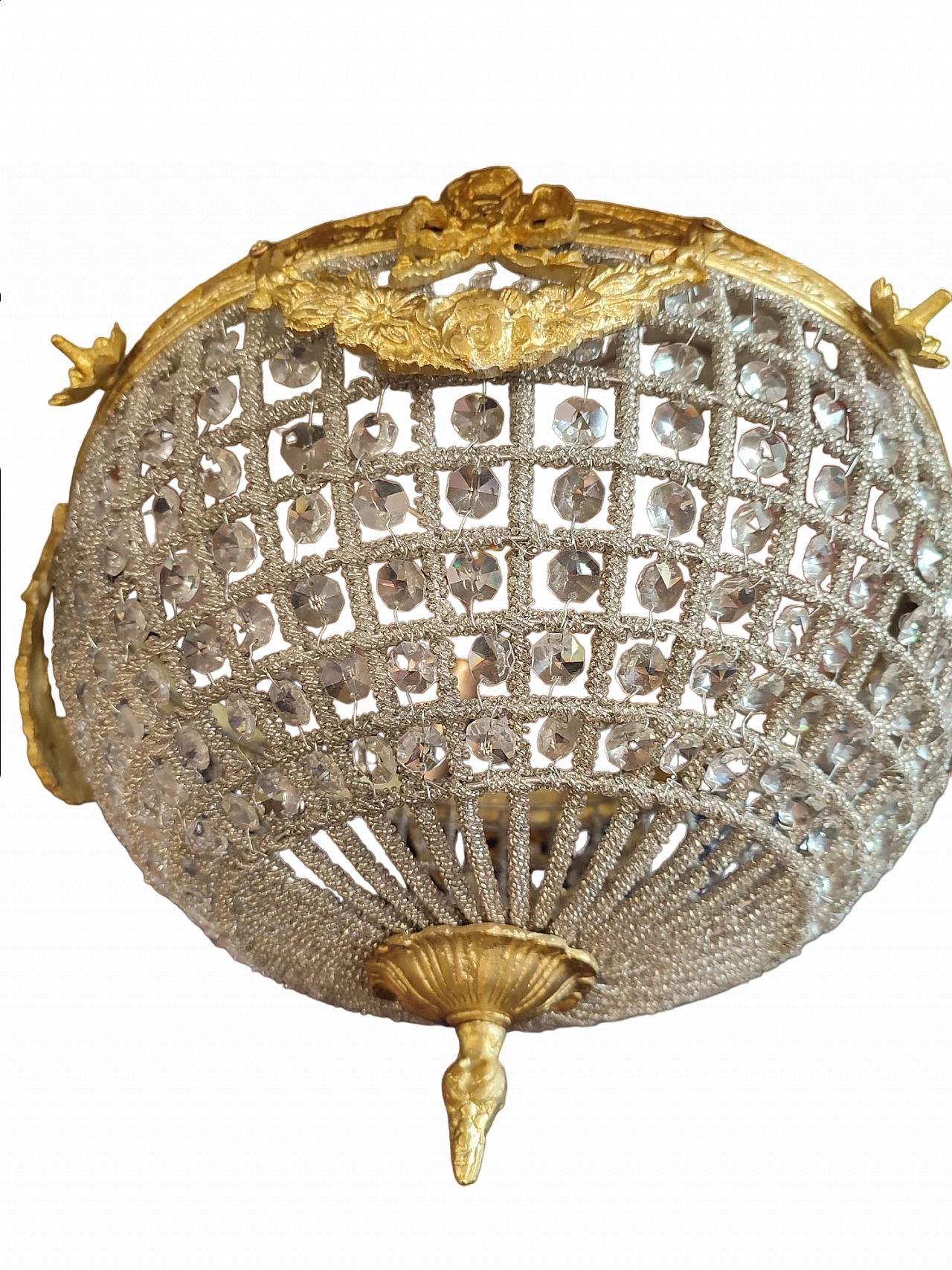 Plafoniera in bronzo con prismi di vetro in stile Impero, anni '70 5